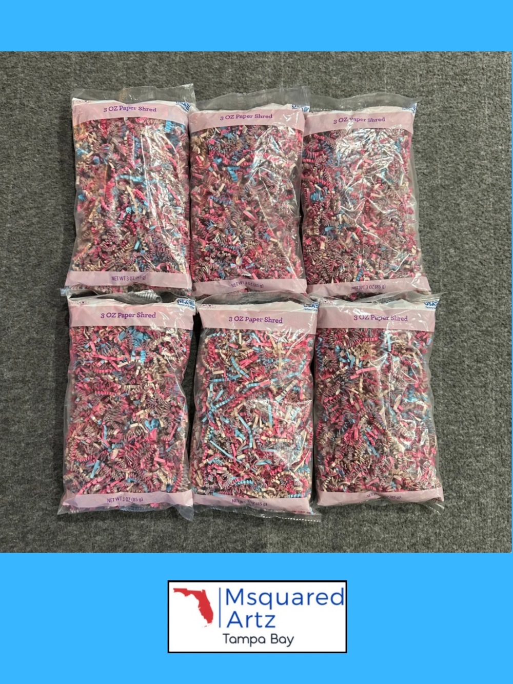 Paper Shred Gift Basket Filler Lot of 6 Pink Blue Beige Crinkle Paper